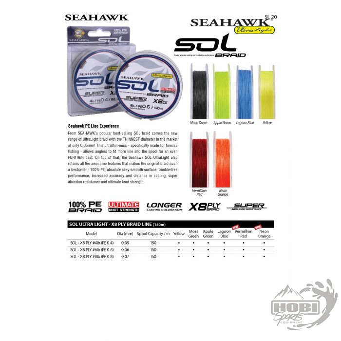 SEAHAWK ULTRALIGHT BRAIDED LINES - SOL 8X 4lb-0.05mm (6lb&8lb